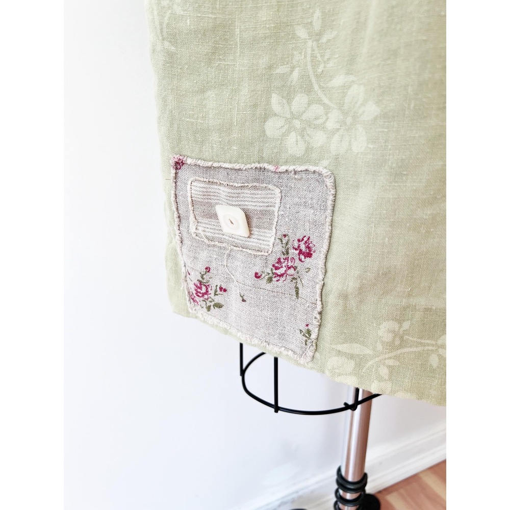 Vintage Linen Pistachio Green Patchwork Dress‎ Lagenlook - Picture 4 of 9